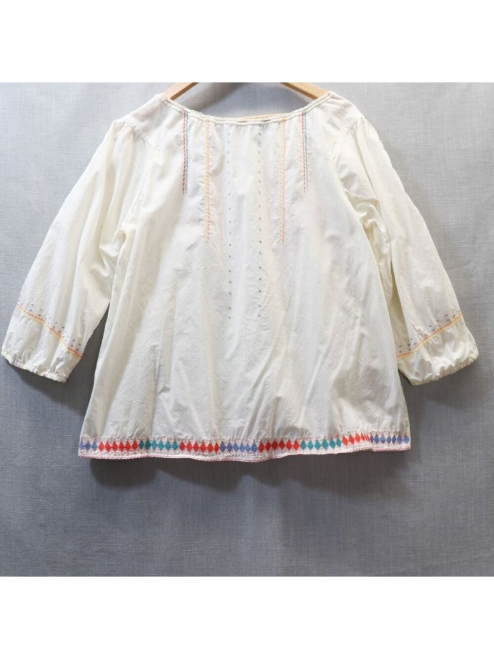 Tsumori Chisato Off White Embroidered Peasant Blouse Top M 3/4 Sleeve Cotton - Picture 5 of 16